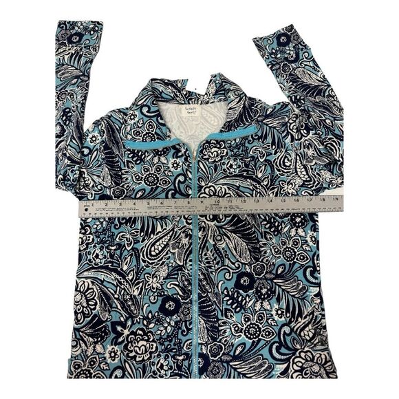Floral Print Zip Up Jacket Blue Navy White Flowers Paisley Casual - Picture 6 of 7
